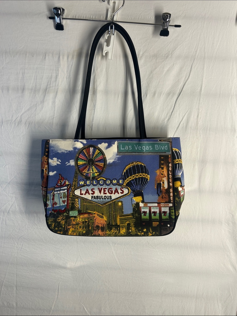 Las Vegas Print Shoulder Bag in Blue and Black
